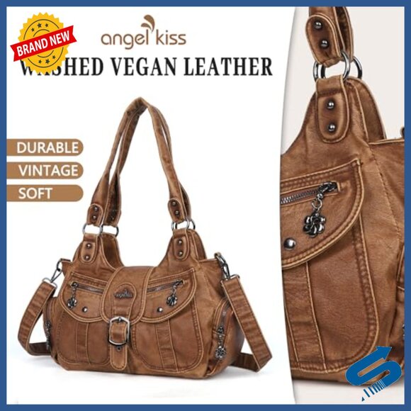 Vegan Leather Hobo Tote with Crossbody Strap, Roomy 7-Pocket Design - Picture 4 of 7